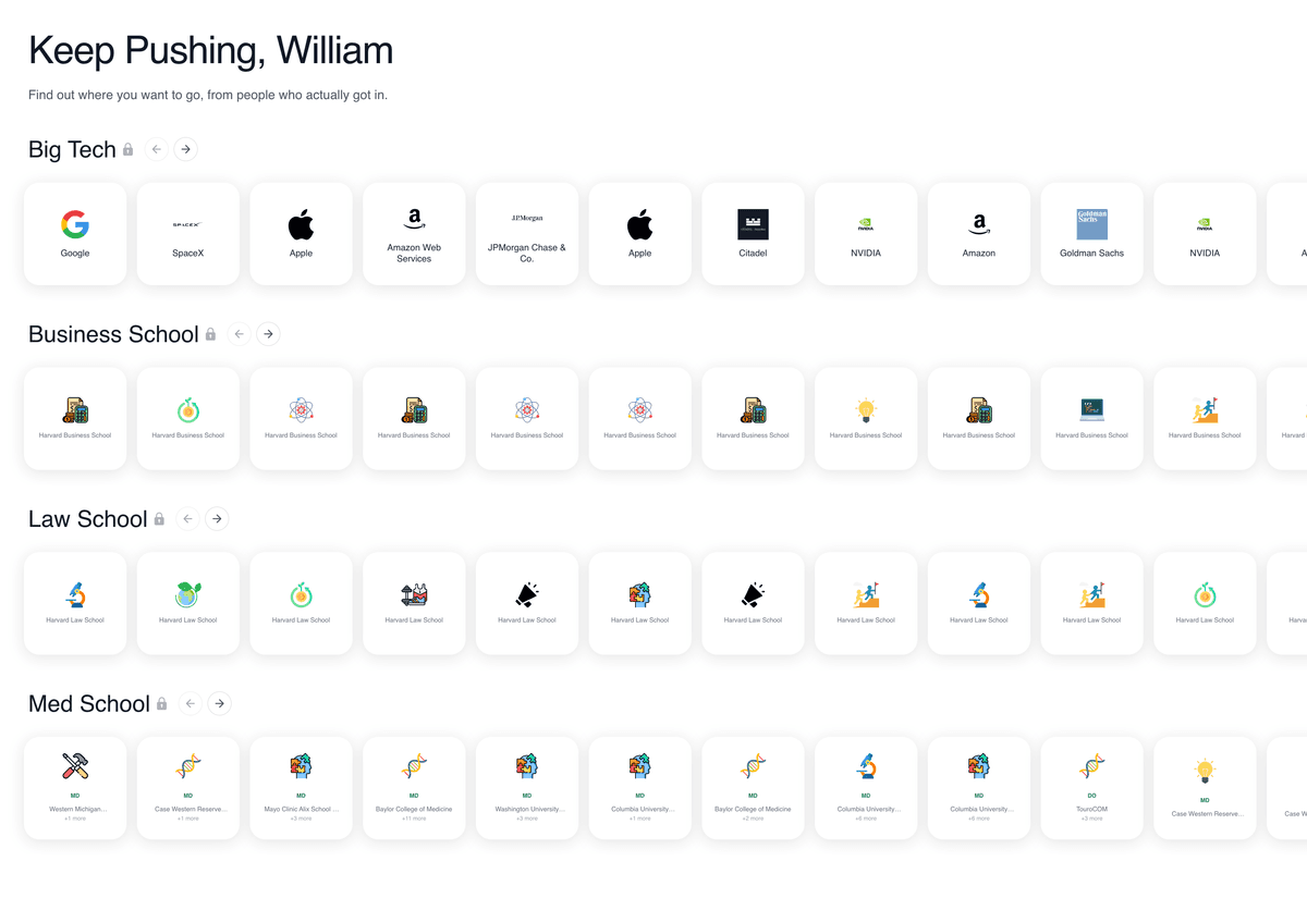 Gradbase app showing real profiles from top programs and companies